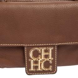 Pre Owned CH Carolina Herrera Brown Leather Double Flap Chain Bag