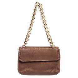 Pre Owned CH Carolina Herrera Brown Leather Double Flap Chain Bag