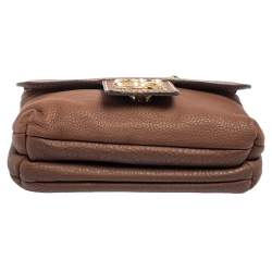 Pre Owned CH Carolina Herrera Brown Leather Double Flap Chain Bag