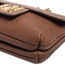 Pre Owned CH Carolina Herrera Brown Leather Double Flap Chain Bag