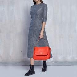 Pre Owned Carolina Herrera Rose Red Leather Zip Hobo