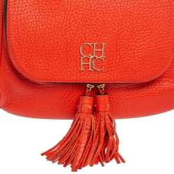 Pre Owned Carolina Herrera Rose Red Leather Zip Hobo