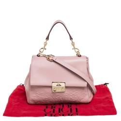 Pre Owned CH Carolina Herrera Light Pink Embossed Leather Flap Top Handle Bag