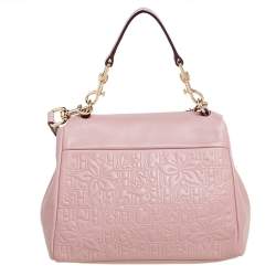 Pre Owned CH Carolina Herrera Light Pink Embossed Leather Flap Top Handle Bag