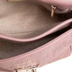 Pre Owned CH Carolina Herrera Light Pink Embossed Leather Flap Top Handle Bag