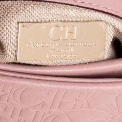 Pre Owned CH Carolina Herrera Light Pink Embossed Leather Flap Top Handle Bag