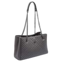 Pre Owned Carolina Herrera Dark Grey Micro Quilted Leather Chain Tote