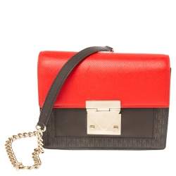 Pre Owned Carolina Herrera Brown/Red Coated Canvas and Leather Small Carry On Bandoulière Bag