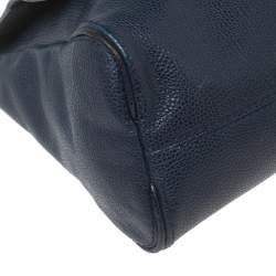 Pre Owned Carolina Herrera Navy Blue Leather Minuetto Flap Top Handle Bag