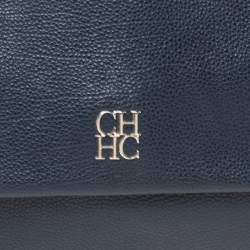 Pre Owned Carolina Herrera Navy Blue Leather Minuetto Flap Top Handle Bag