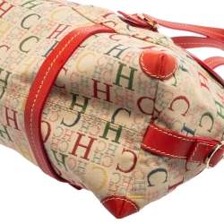 Pre Owned CH Carolina Herrera Multicolor Monogram Canvas Double Pocket Satchel