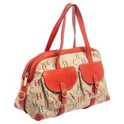 Pre Owned CH Carolina Herrera Multicolor Monogram Canvas Double Pocket Satchel
