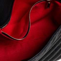 Pre Owned CH Carolina Herrera Black Chevron Leather Chain Flap Shoulder Bag