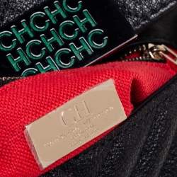Pre Owned CH Carolina Herrera Black Chevron Leather Chain Flap Shoulder Bag