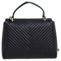 Pre Owned CH Carolina Herrera Black Chevron Leather Chain Flap Shoulder Bag