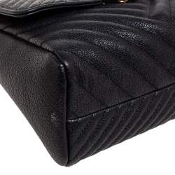 Pre Owned CH Carolina Herrera Black Chevron Leather Chain Flap Shoulder Bag