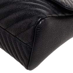 Pre Owned CH Carolina Herrera Black Chevron Leather Chain Flap Shoulder Bag