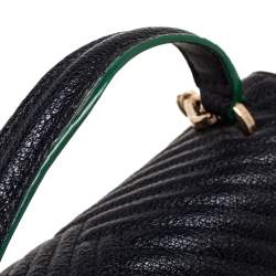 Pre Owned CH Carolina Herrera Black Chevron Leather Chain Flap Shoulder Bag