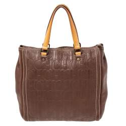 Pre Owned حقيبة بوسطن كارولينا هيريرا أندي جلد منقوش مونوغرامي بنية