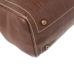 Pre Owned حقيبة بو سطن كارولينا هيريرا أندي جلد منقوش مونوغرامي بنية