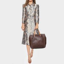 Pre Owned حقيبة بوسطن كارولينا هيريرا أندي جلد منقوش مونوغرامي بنية