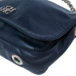 Pre Owned حقيبة كتف سي أتش كارولينا هيريرا جلد أزرق كحلي بسلسلة وقلاب 