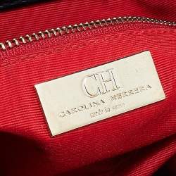 Carolina Herrera Black Embossed Leather Audrey Bow Flap Shoulder Bag