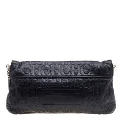 Carolina Herrera Black Embossed Leather Audrey Bow Flap Shoulder Bag
