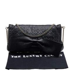 Carolina Herrera Black Embossed Leather Audrey Bow Flap Shoulder Bag