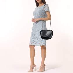 Pre Owned CH Carolina Herrera Navy Blue Leather Chain Flap Shoulder Bag