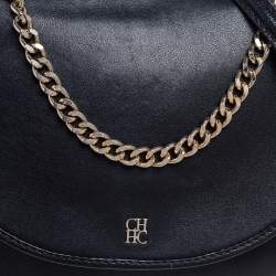 Pre Owned CH Carolina Herrera Navy Blue Leather Chain Flap Shoulder Bag