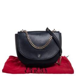 Pre Owned CH Carolina Herrera Navy Blue Leather Chain Flap Shoulder Bag
