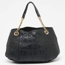 Pre Owned CH Carolina Herrera Monogram Embossed Leather Chain Hobo