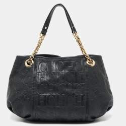 Pre Owned CH Carolina Herrera Monogram Embossed Leather Chain Hobo
