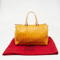 Pre Owned CH Carolina Herrera Mustard Monogram Embossed Leather Large Andy Boston Bag
