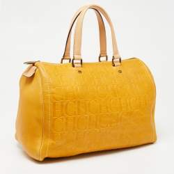 Pre Owned CH Carolina Herrera Mustard Monogram Embossed Leather Large Andy Boston Bag