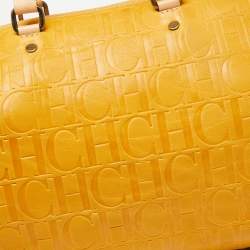 Pre Owned CH Carolina Herrera Mustard Monogram Embossed Leather Large Andy Boston Bag