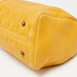 Pre Owned CH Carolina Herrera Mustard Monogram Embossed Leather Large Andy Boston Bag