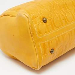 Pre Owned CH Carolina Herrera Mustard Monogram Embossed Leather Large Andy Boston Bag