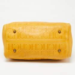 Pre Owned CH Carolina Herrera Mustard Monogram Embossed Leather Large Andy Boston Bag