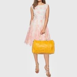 Pre Owned CH Carolina Herrera Mustard Monogram Embossed Leather Large Andy Boston Bag