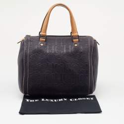 Pre Owned CH Carolina Herrera Dark Purple/Brown Monogram Embossed Leather Andy Boston Bag