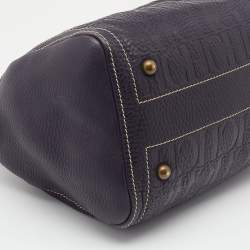 Pre Owned CH Carolina Herrera Dark Purple/Brown Monogram Embossed Leather Andy Boston Bag