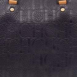 Pre Owned CH Carolina Herrera Dark Purple/Brown Monogram Embossed Leather Andy Boston Bag