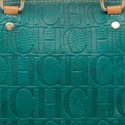 Pre Owned CH Carolina Herrera Green/Brown Monogram Embossed Leather Andy Boston Bag