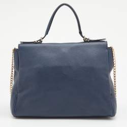 Pre Owned CH Carolina Herrera Navy Blue Leather Minuetto Top Handle Bag