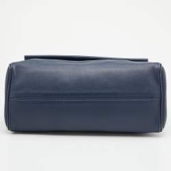 Pre Owned CH Carolina Herrera Navy Blue Leather Minuetto Top Handle Bag
