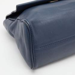 Pre Owned CH Carolina Herrera Navy Blue Leather Minuetto Top Handle Bag