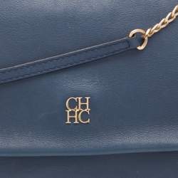 Pre Owned CH Carolina Herrera Navy Blue Leather Minuetto Top Handle Bag
