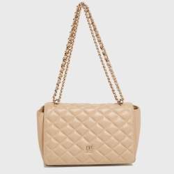 مملوكة مسبقًا CH Carolina Herrera Beige Quilted Leather Flap Shoulder Bag